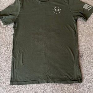 Under Armour Olive Green Short Sleeve Performance Tee with Flag Accent